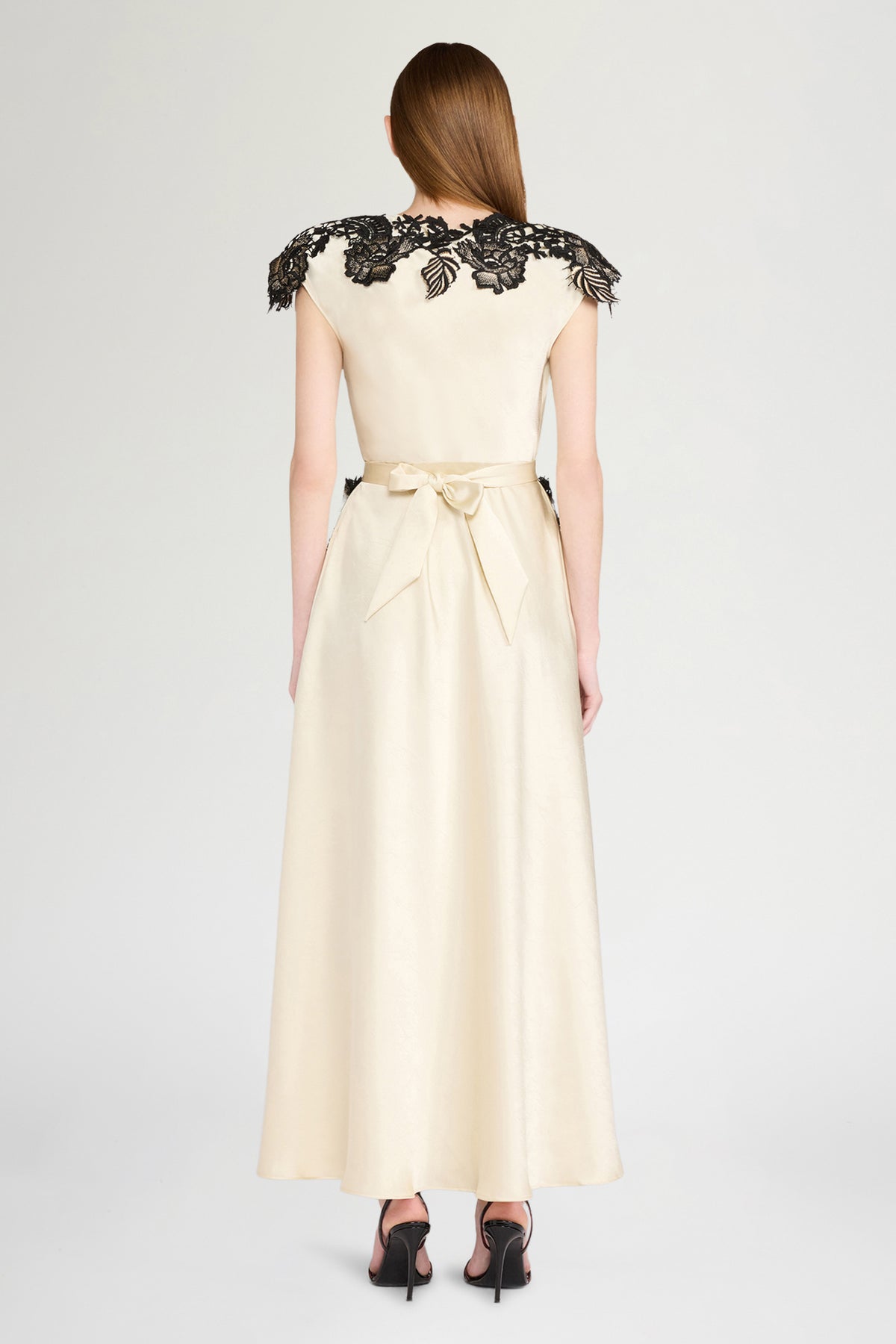 Ecru Lace-Trim Long Dress