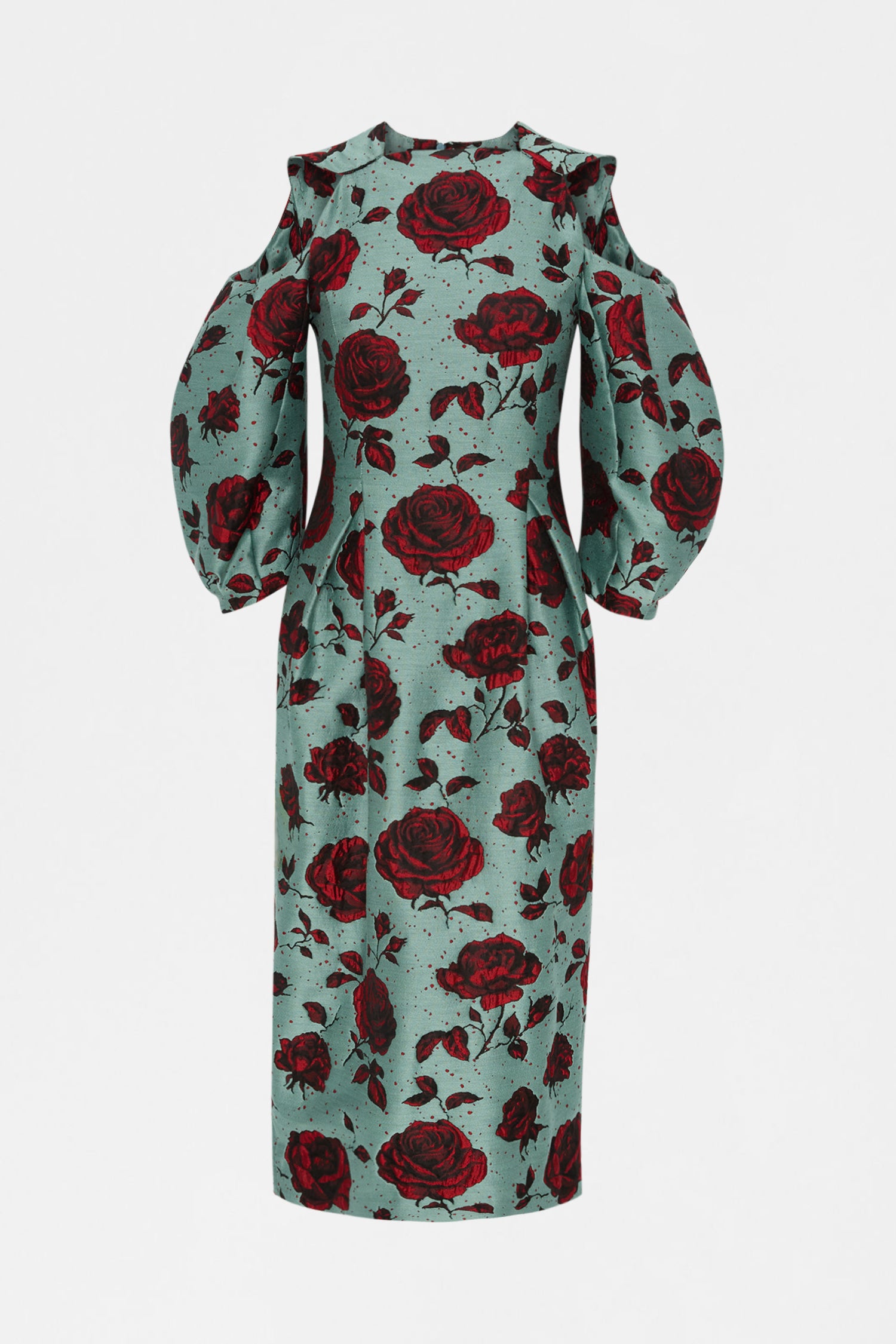 Embossed Rose Jacquard Midi Dress