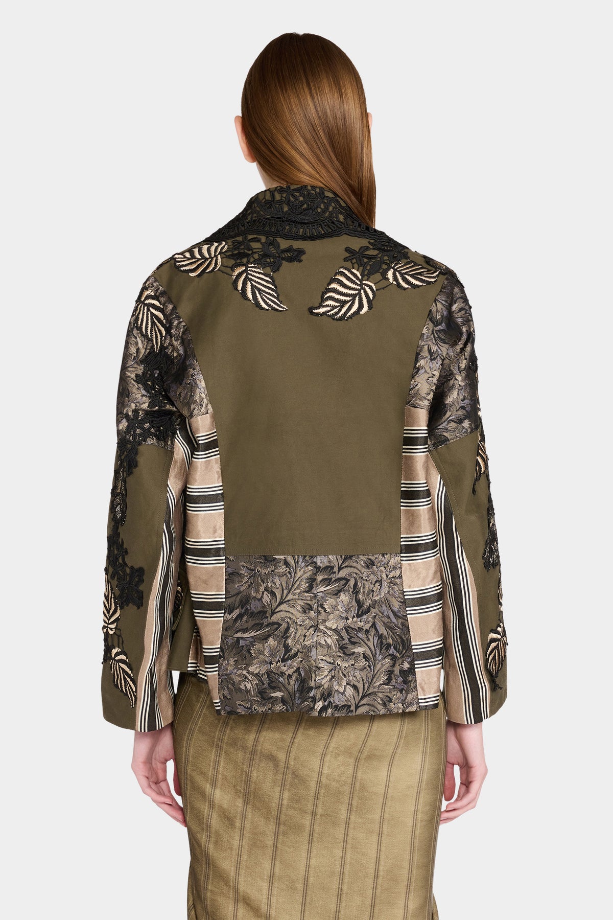 Parka with Floral Black and Gold Embroidery