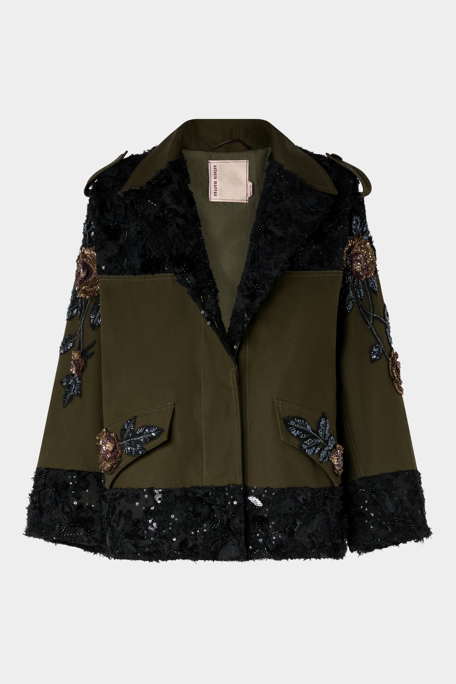 Parka with Embroidered Rose Cape