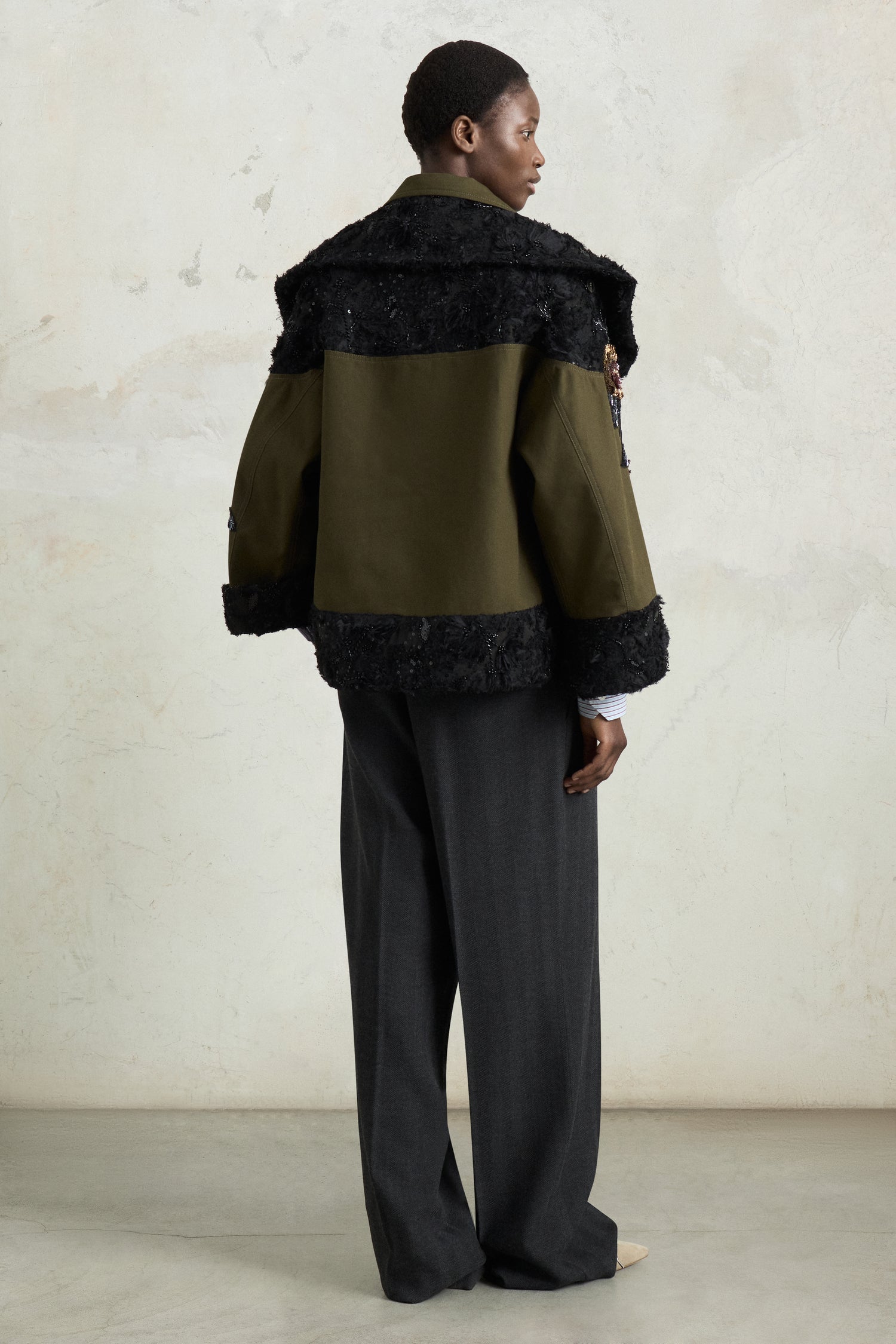 Parka with Embroidered Rose Cape