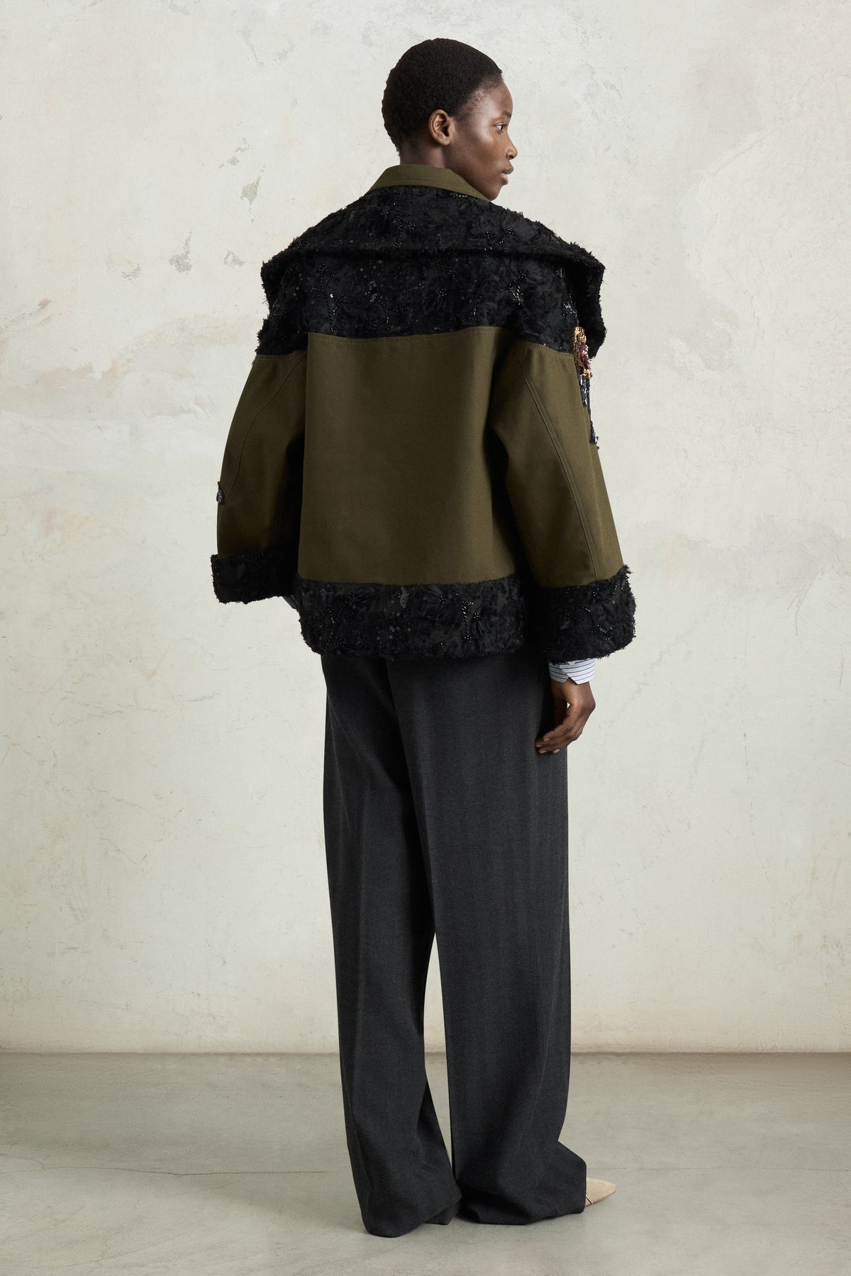 Parka with Embroidered Rose Cape
