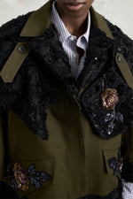 Parka with Embroidered Rose Cape