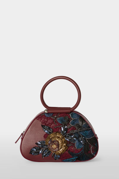 Burgundy Caragol Bag with Floral Embroidery