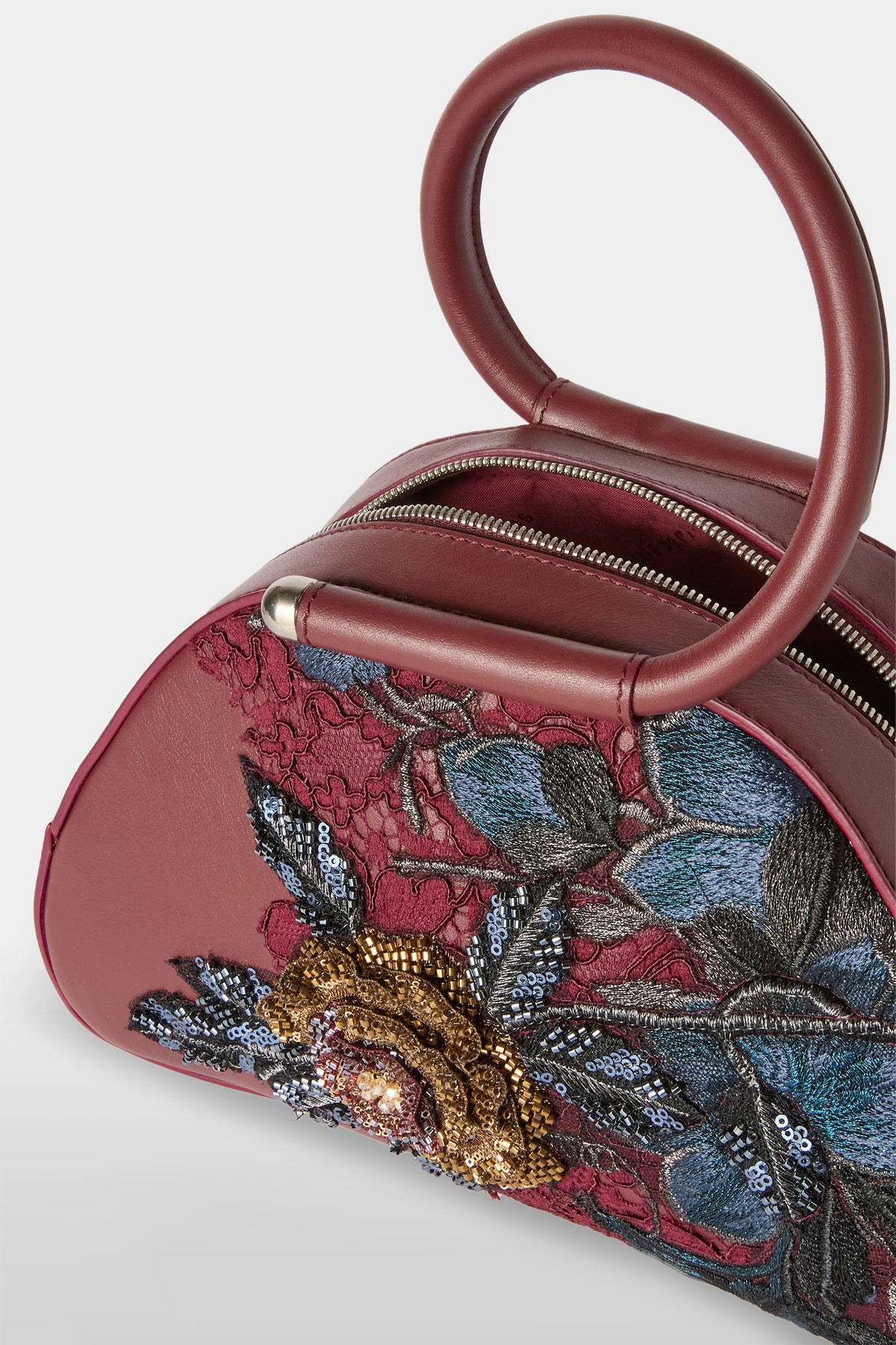 Burgundy Caragol Bag with Floral Embroidery