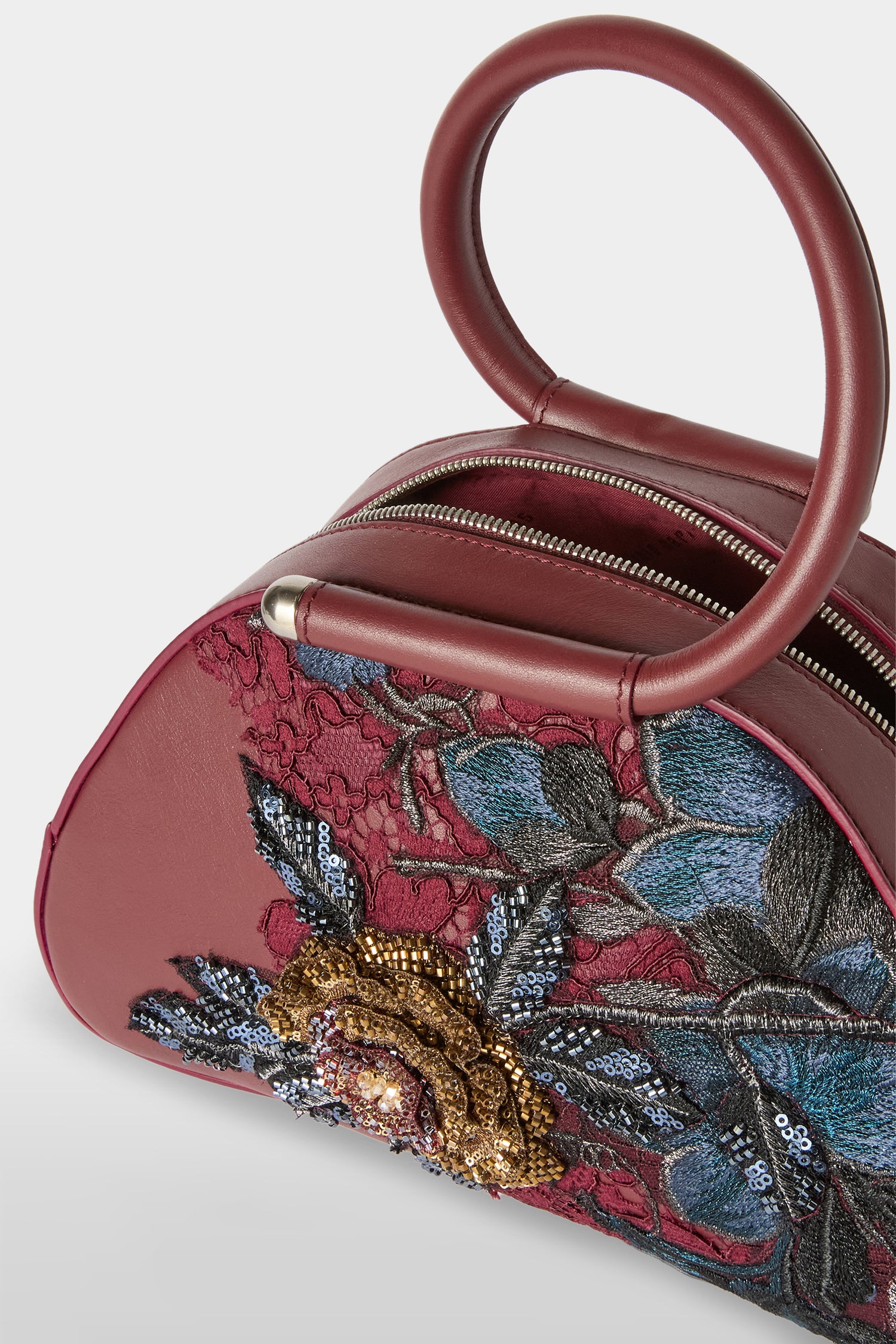 Burgundy Caragol Bag with Floral Embroidery