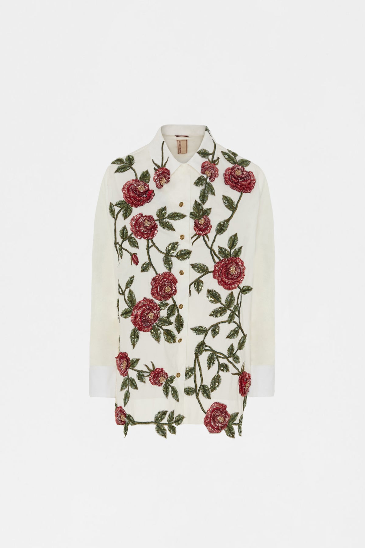 White Floral Embroidered Robespierre Shirt