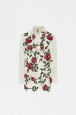White Floral Embroidered Robespierre Shirt
