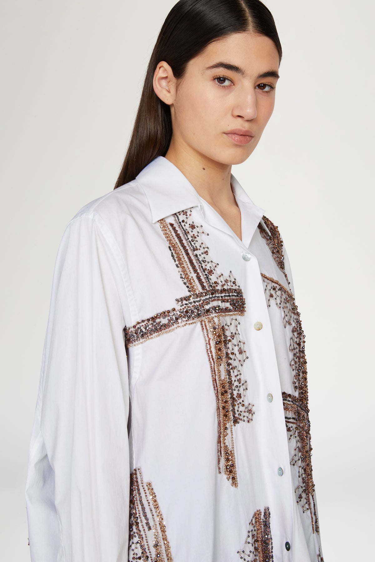 White Cotton Shirt with Sequins