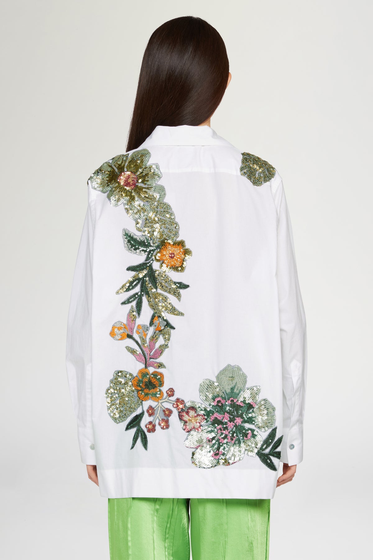 White Cotton Shirt with Floral Embroidery