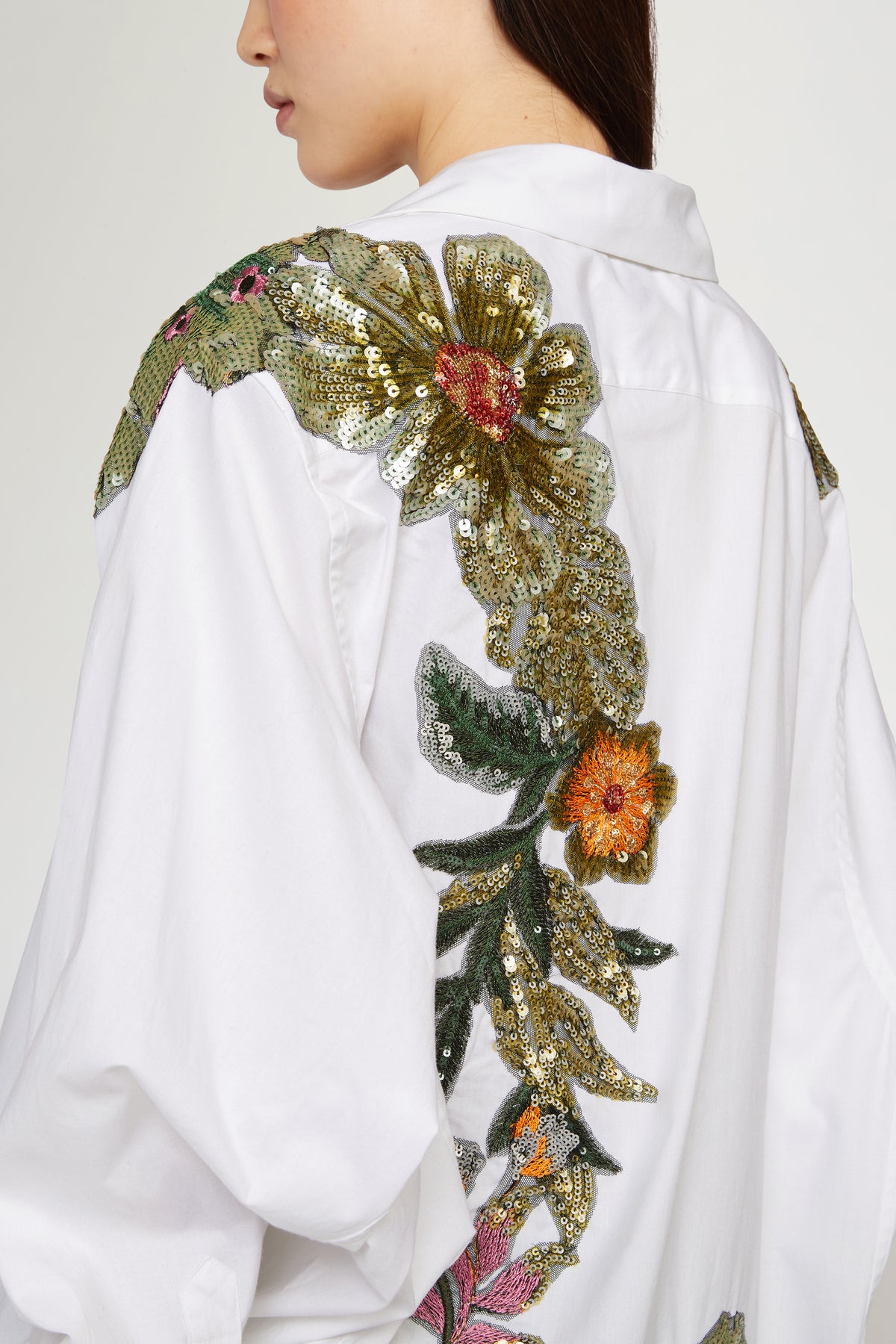 White Cotton Shirt with Floral Embroidery