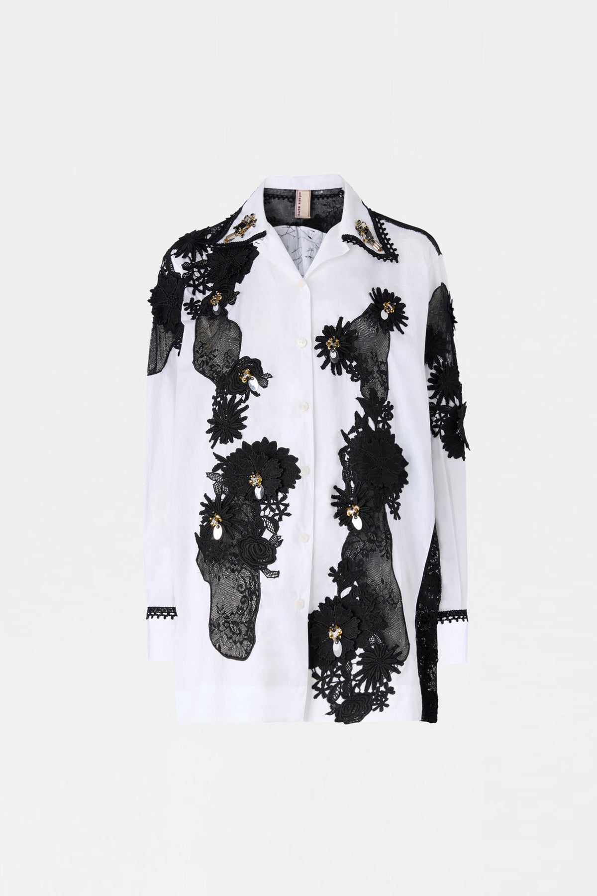 Robespierre Shirt with Black Floral Lace Patches