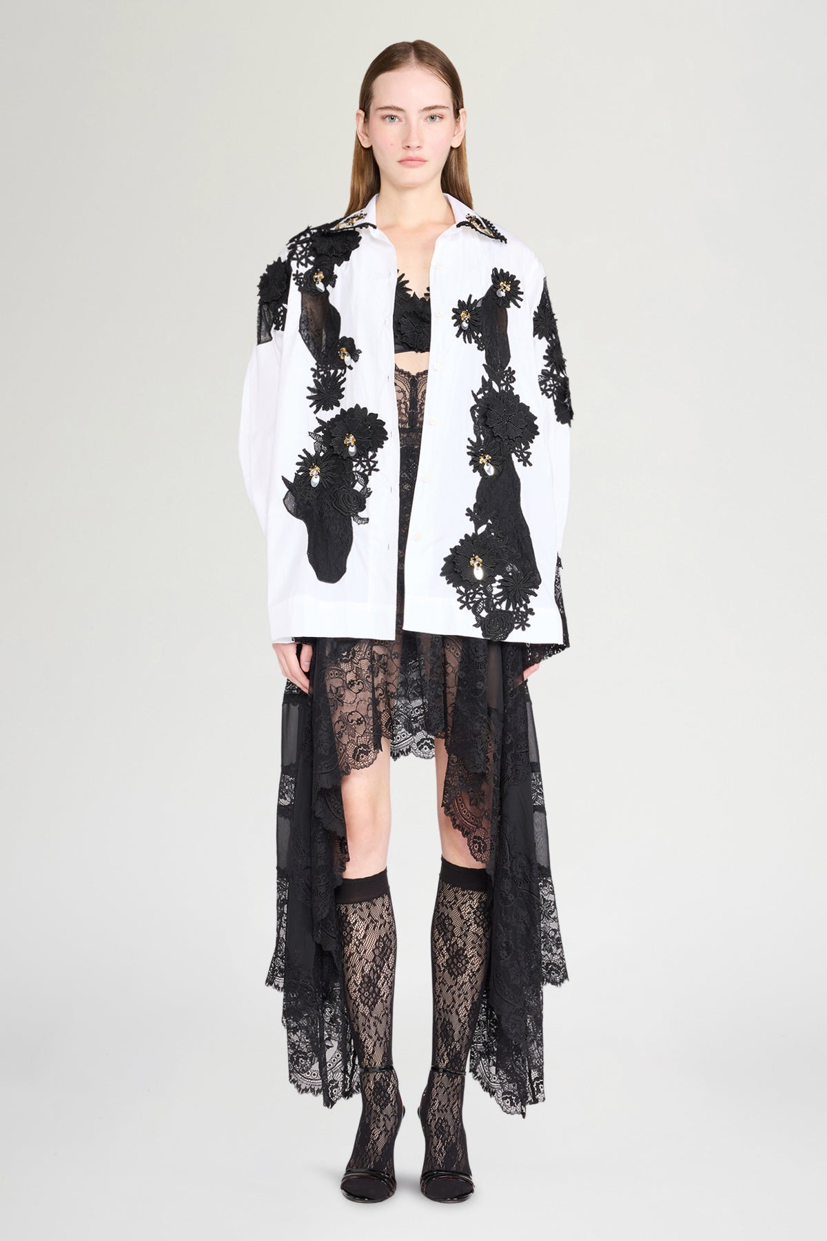 Robespierre Shirt with Black Floral Lace Patches