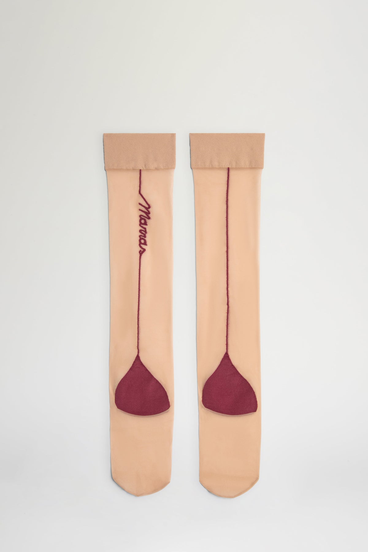 Nude & Bordeaux Sheer Knee-High Socks
