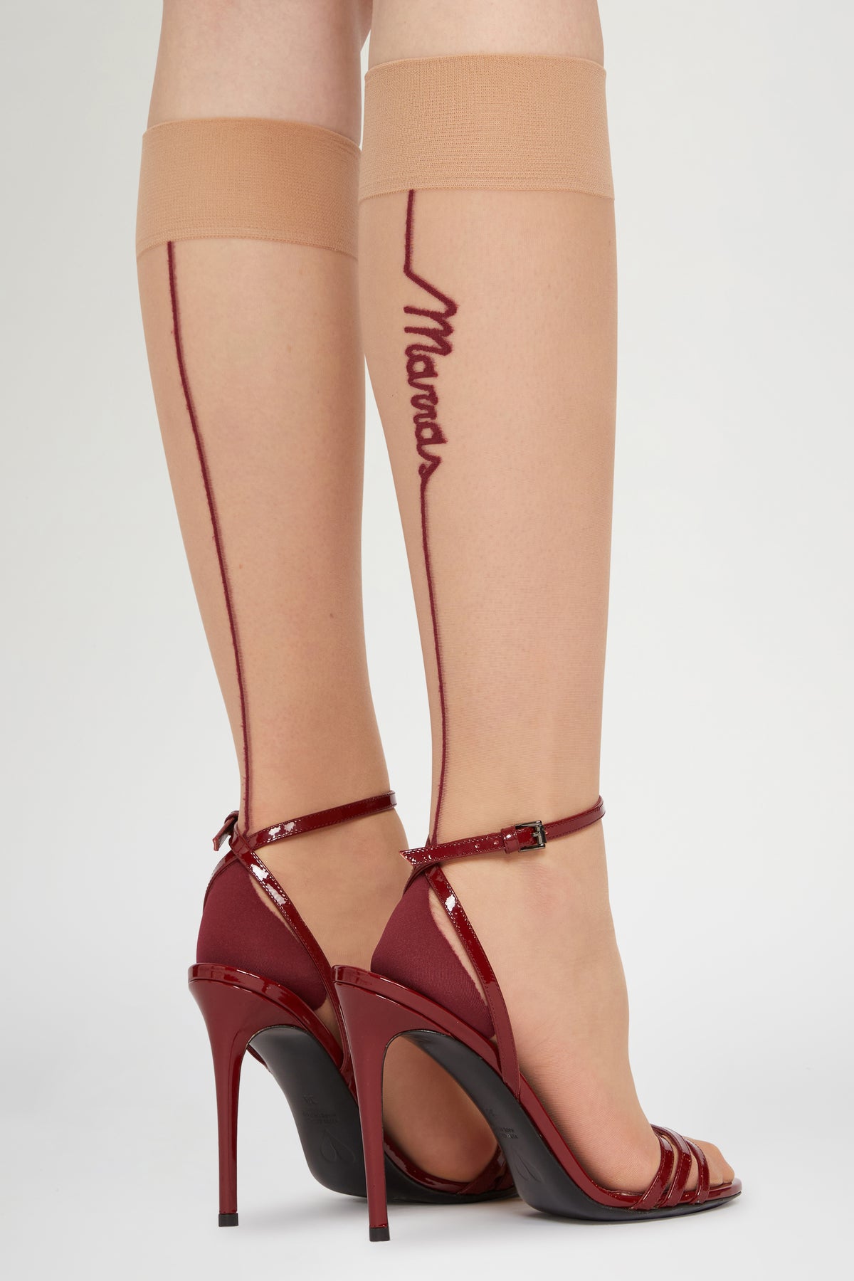 Nude & Bordeaux Sheer Knee-High Socks
