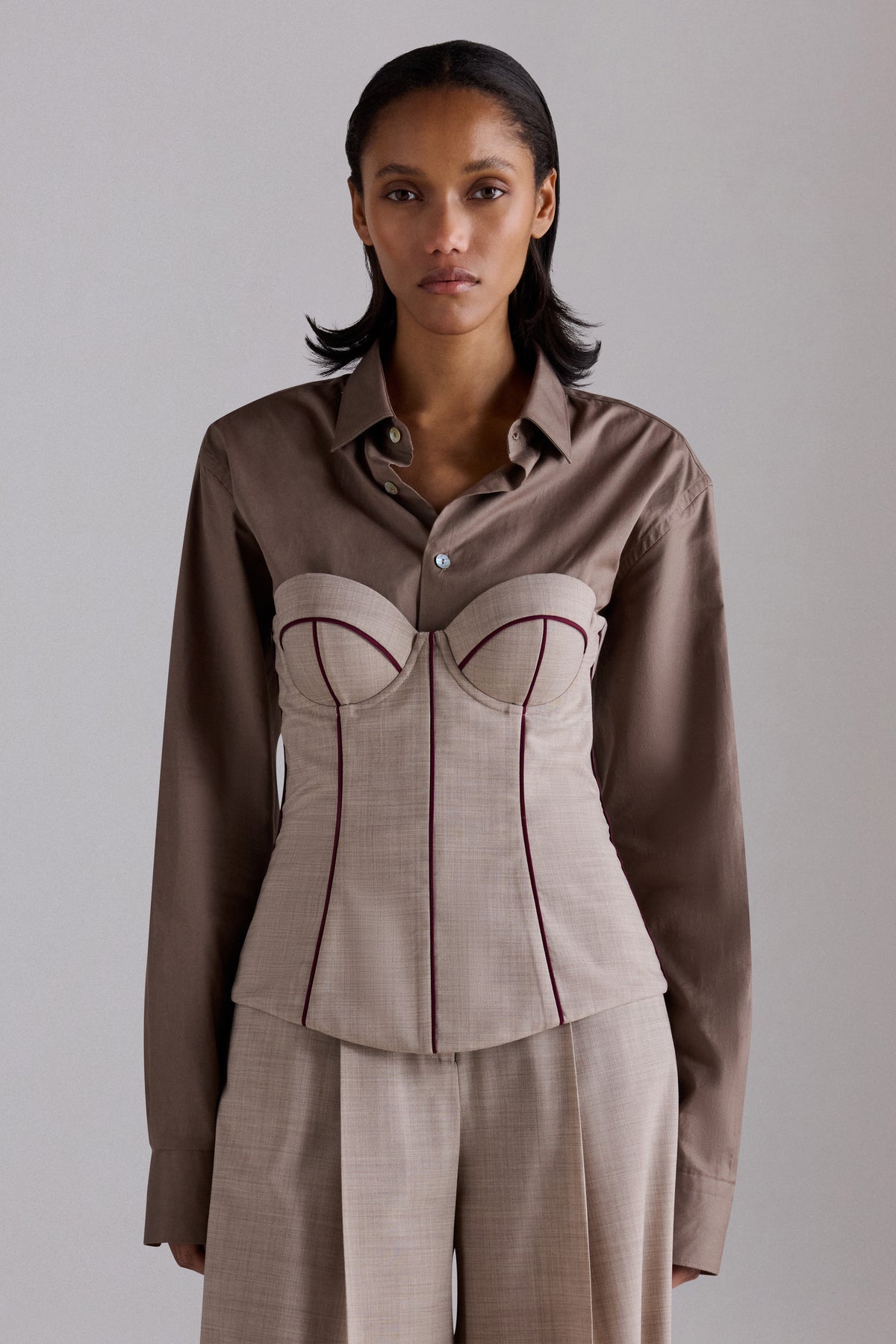 Sand Melange Wool Corset Bustier