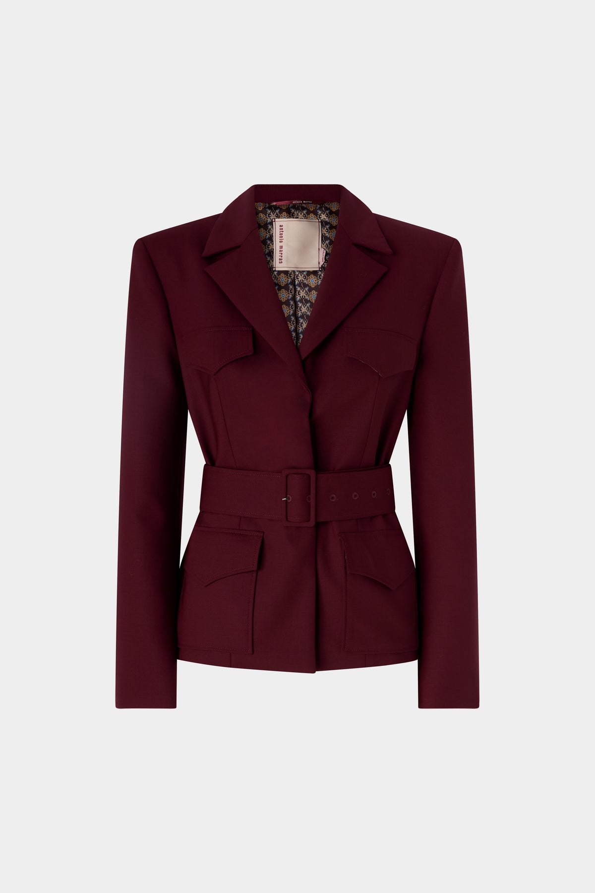 Burgundy Belted Wool Blazer