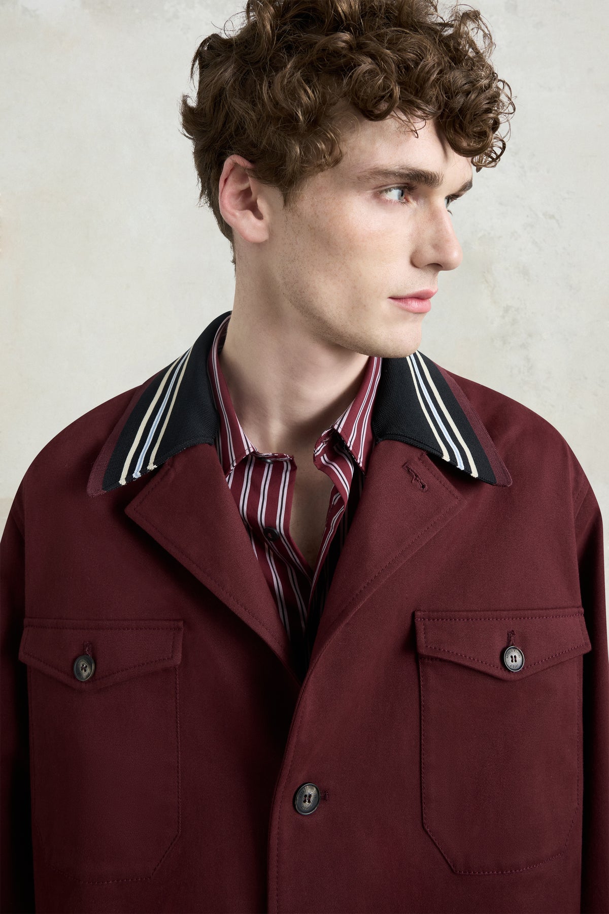 Trucker Jacket With Striped Collar