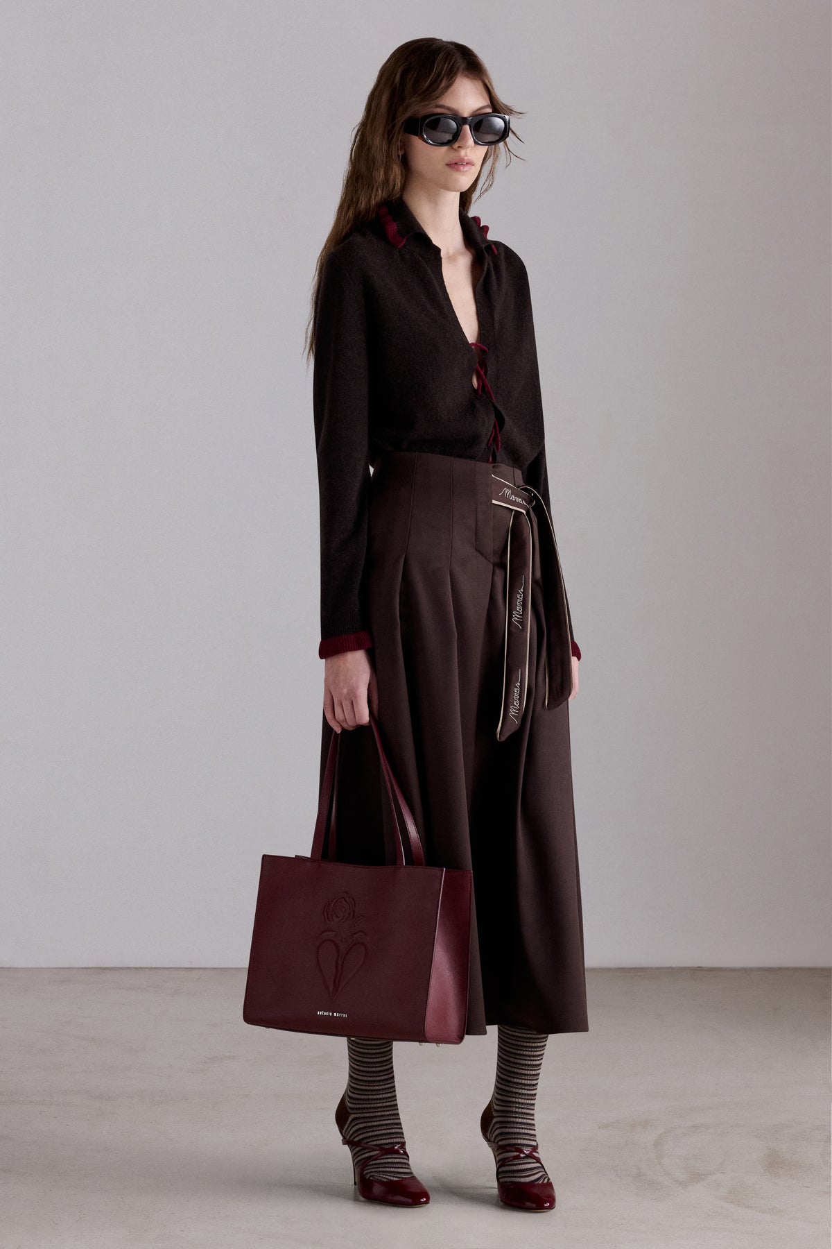 Midi Skirt with Embroidered Logo Belt