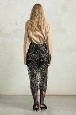 Embroidered Tulle Pencil Skirt