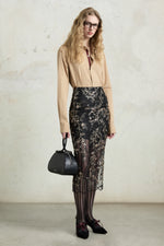 Embroidered Tulle Pencil Skirt