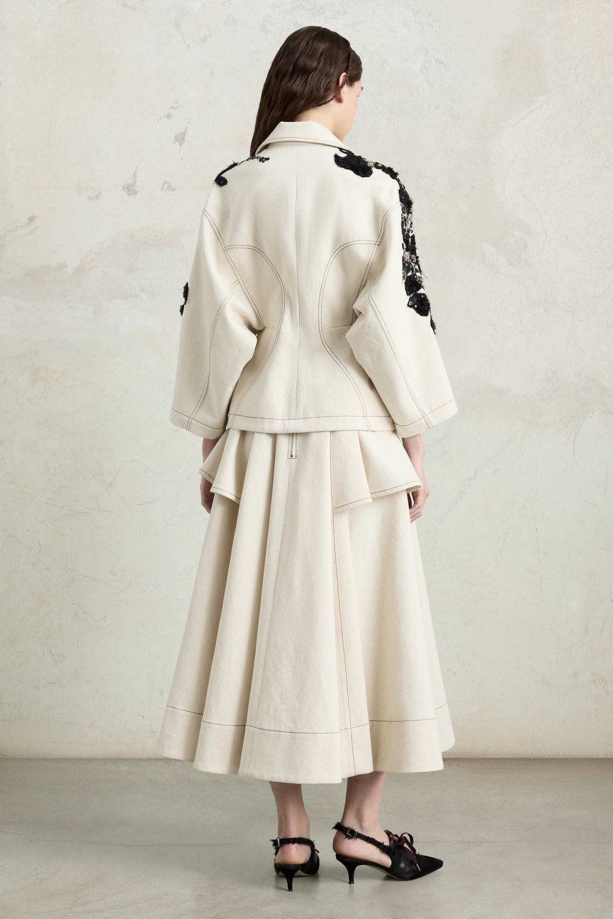 Midi Skirt with Floral Appliqués