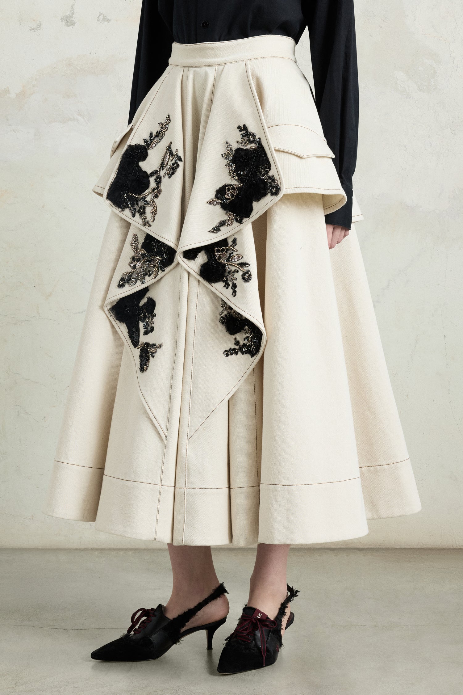 Midi Skirt with Floral Appliqués