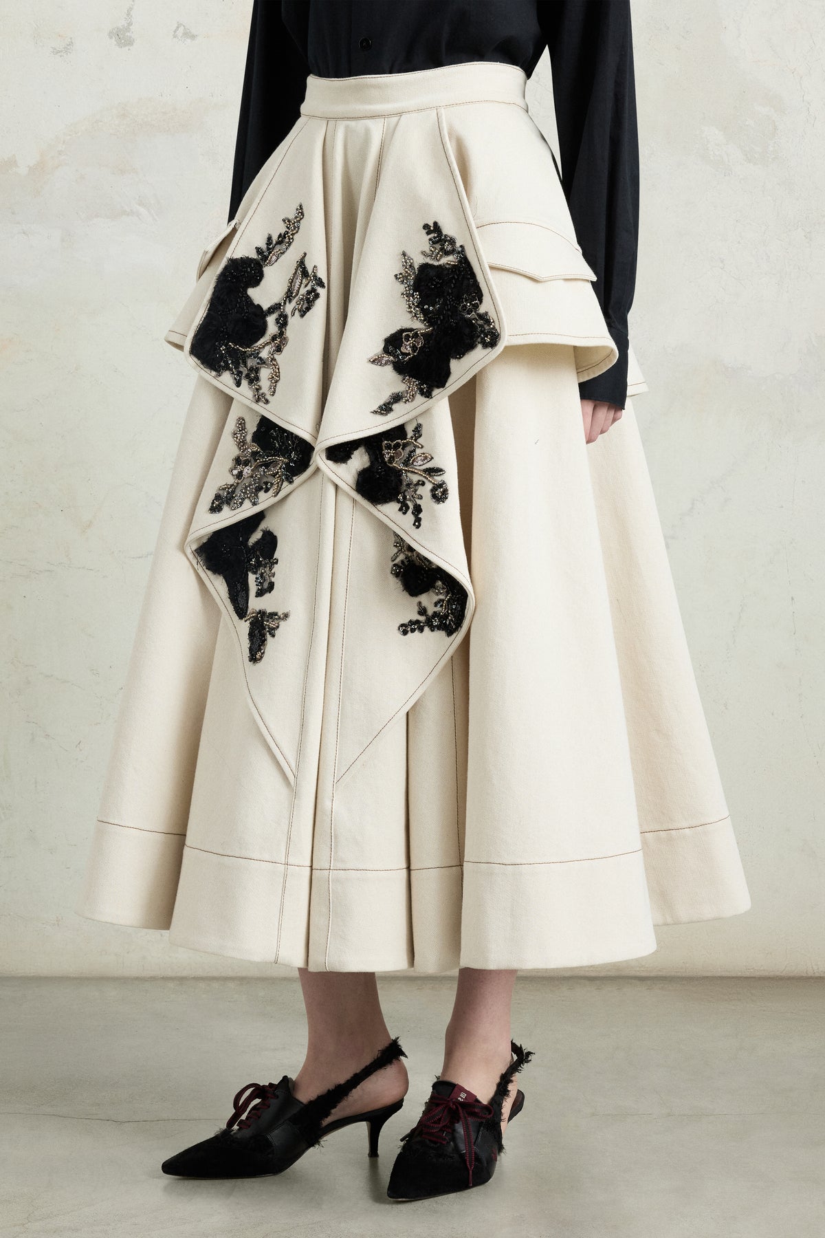 Midi Skirt with Floral Appliqués