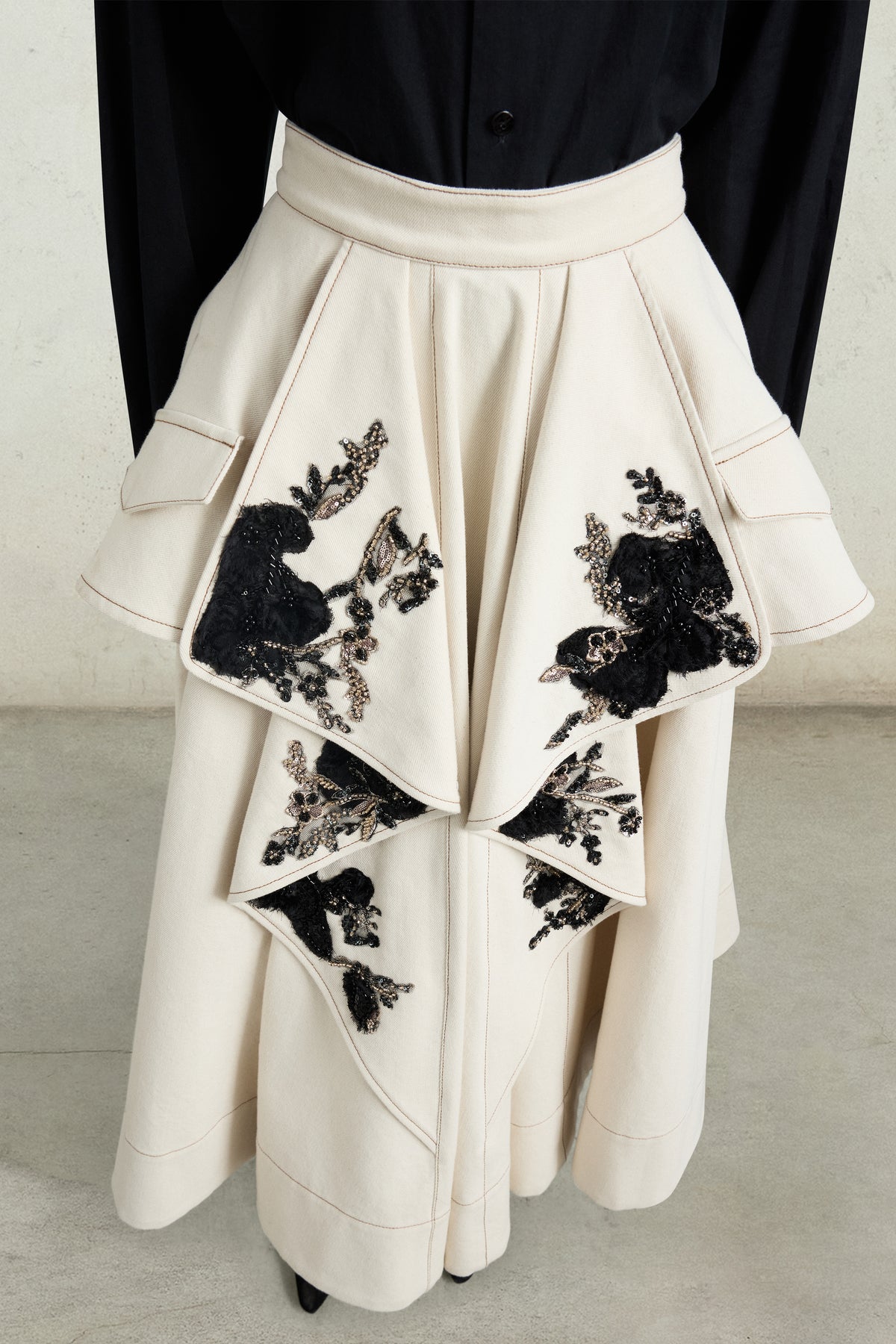 Midi Skirt with Floral Appliqués