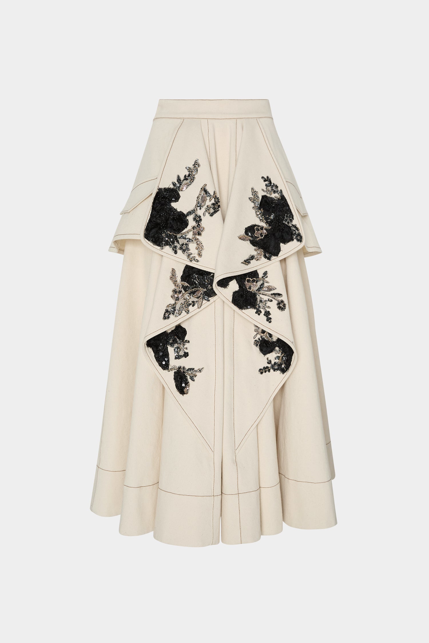 Midi Skirt with Floral Appliqués