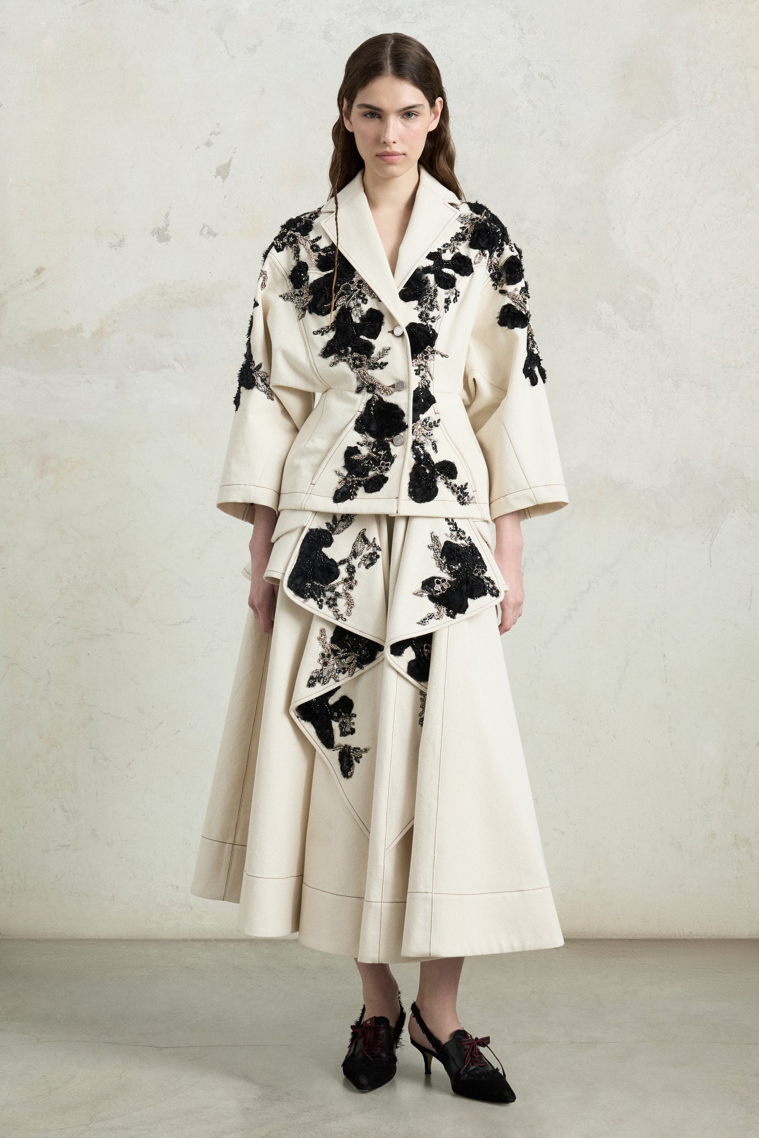 Midi Skirt with Floral Appliqués