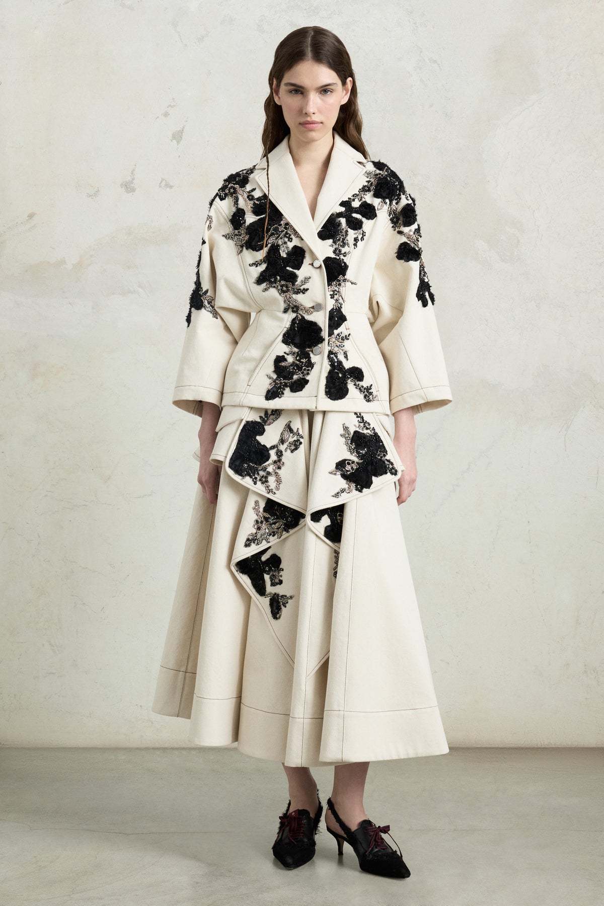 Midi Skirt with Floral Appliqués