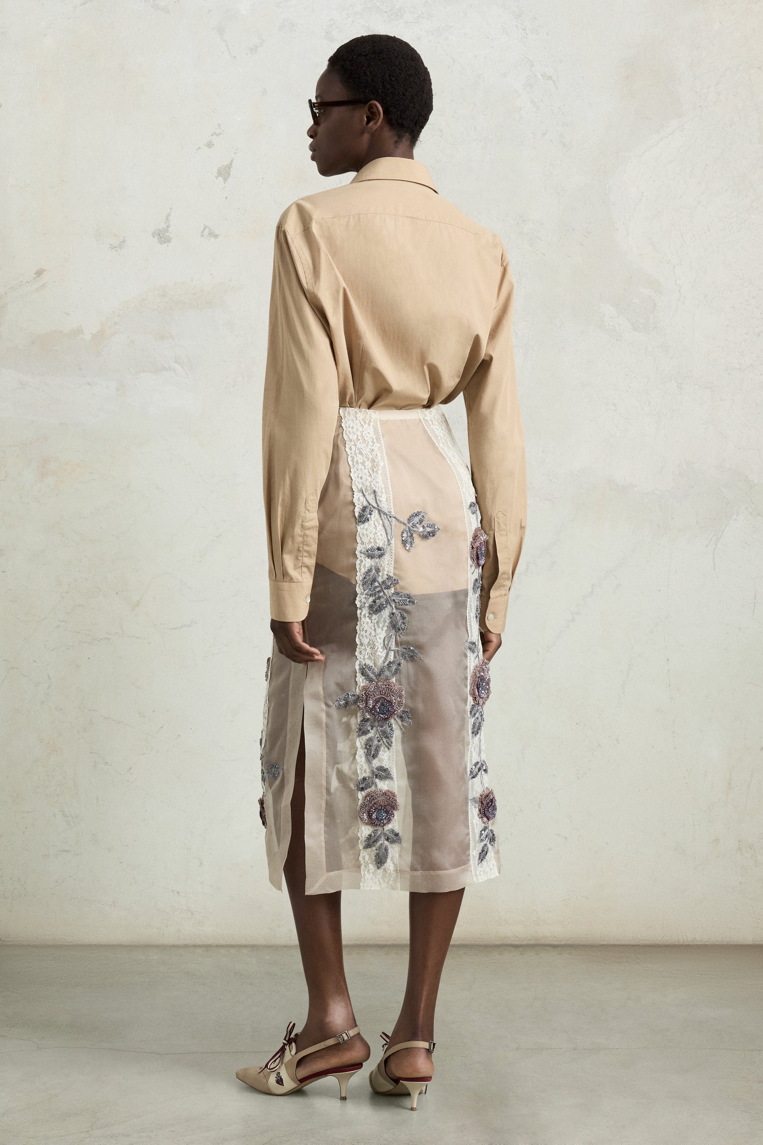 Embroidered Midi Pencil Skirt
