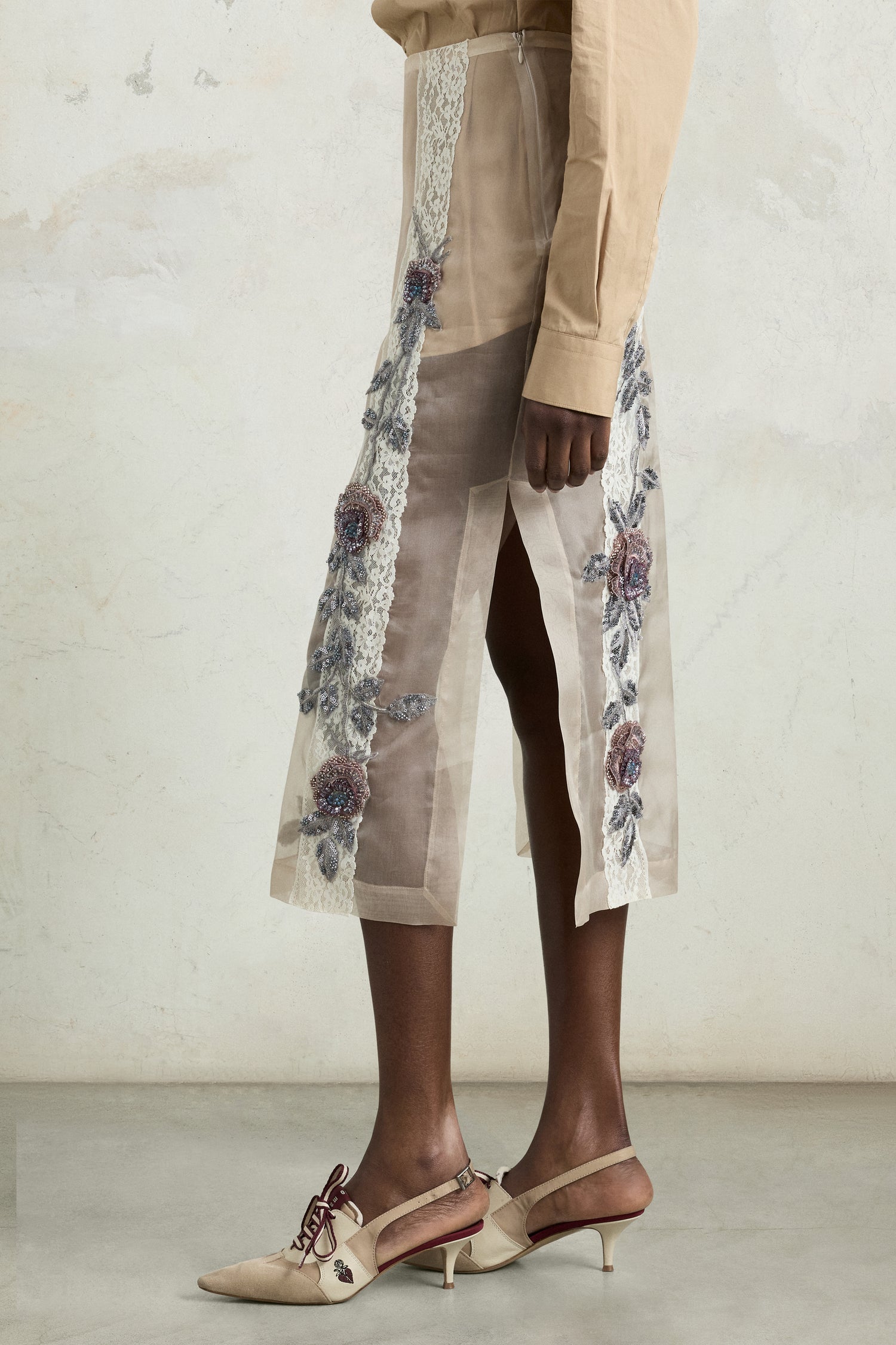 Embroidered Midi Pencil Skirt