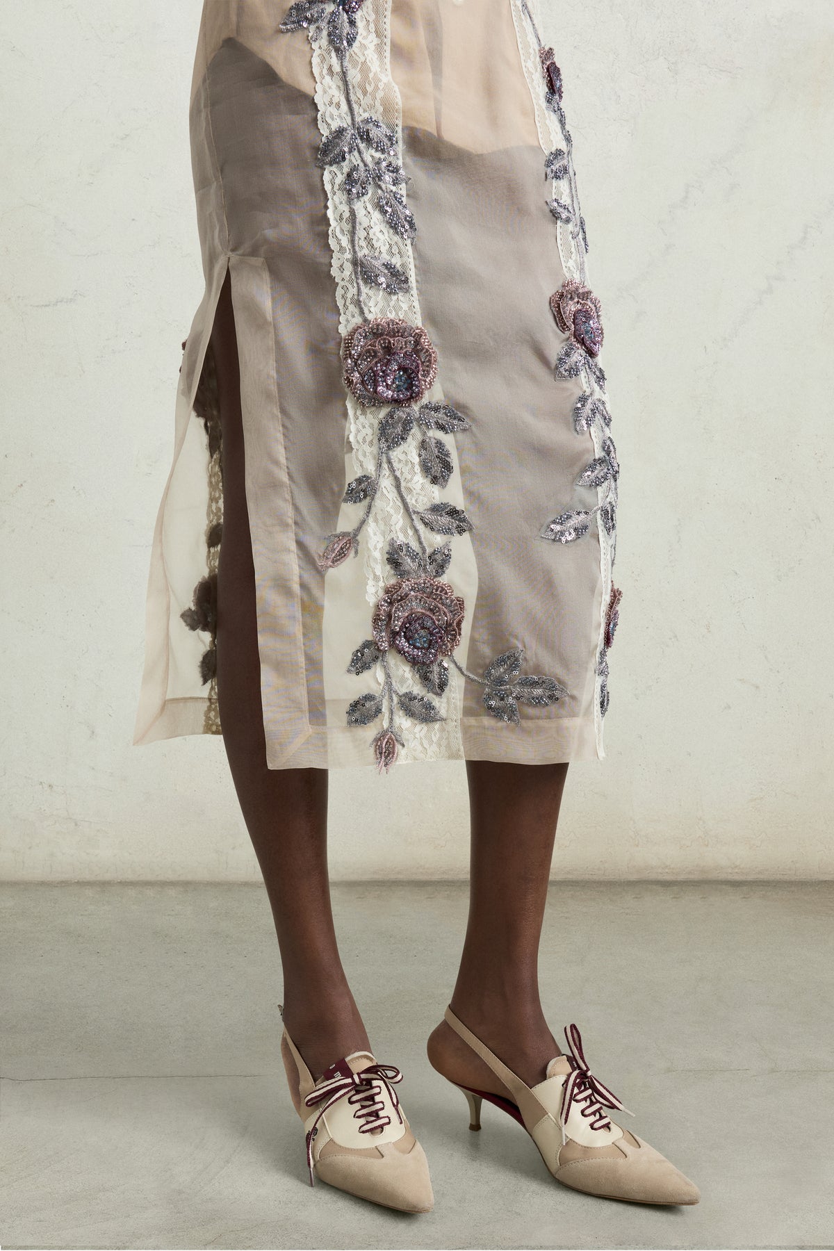 Embroidered Midi Pencil Skirt