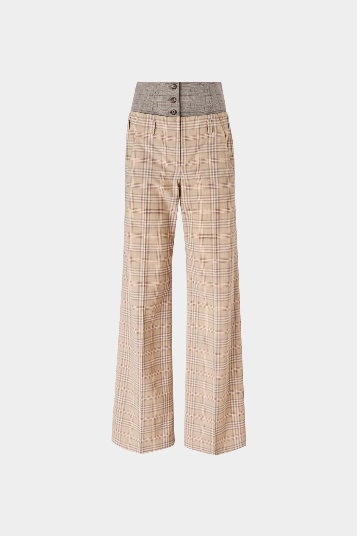 Beige Tartan Bustier Wide Pants