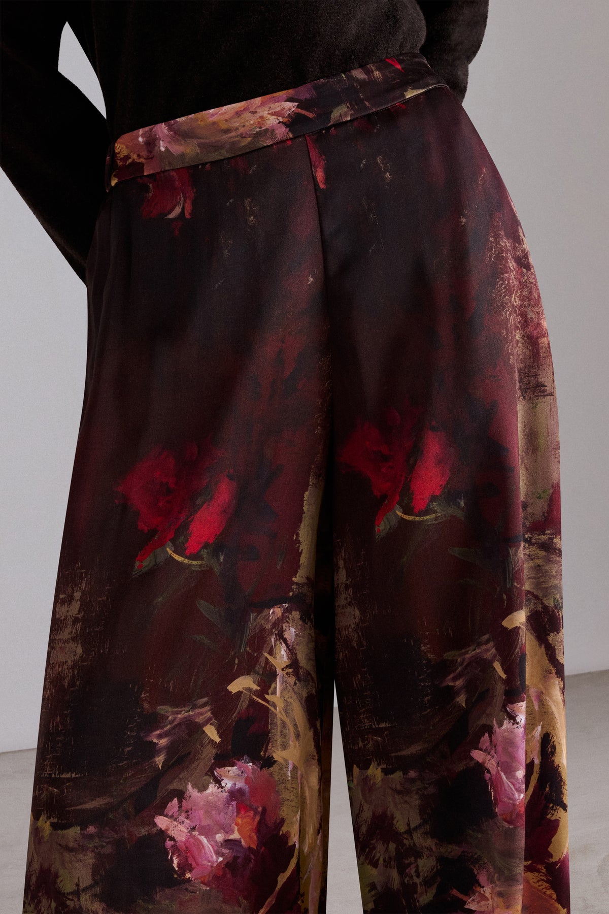 Painterly Rose Silk Pants